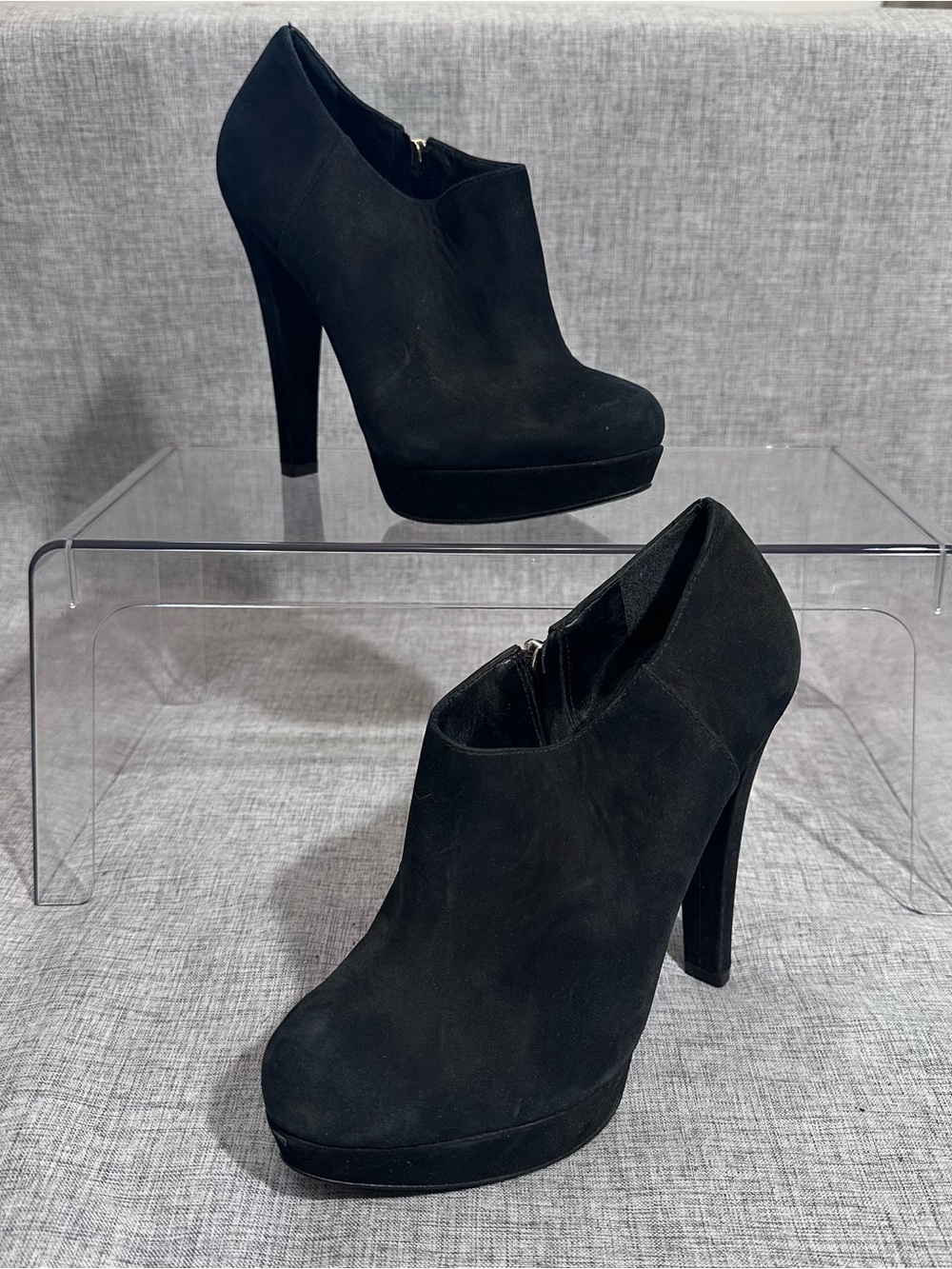 SCHUTZ Black Suede Platform Ankle Booties
